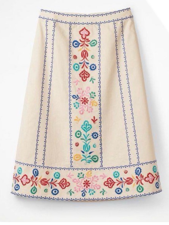 Boden Dresses & Skirts - Boden Cream A-Line Skirt with Multicolor Floral Embroidery